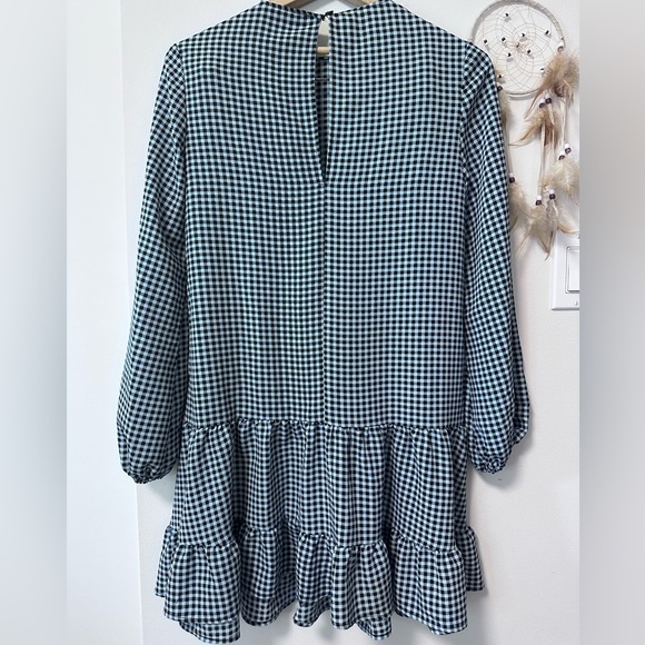 TOPSHOP Gingham Ruffle Mini Black Blue Tiered Dress - Picture 4 of 8